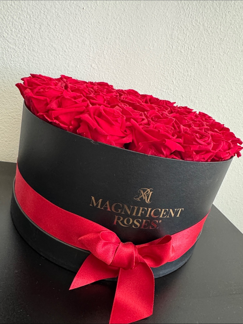Magnificent Rose Black Hatbox with Red Roses